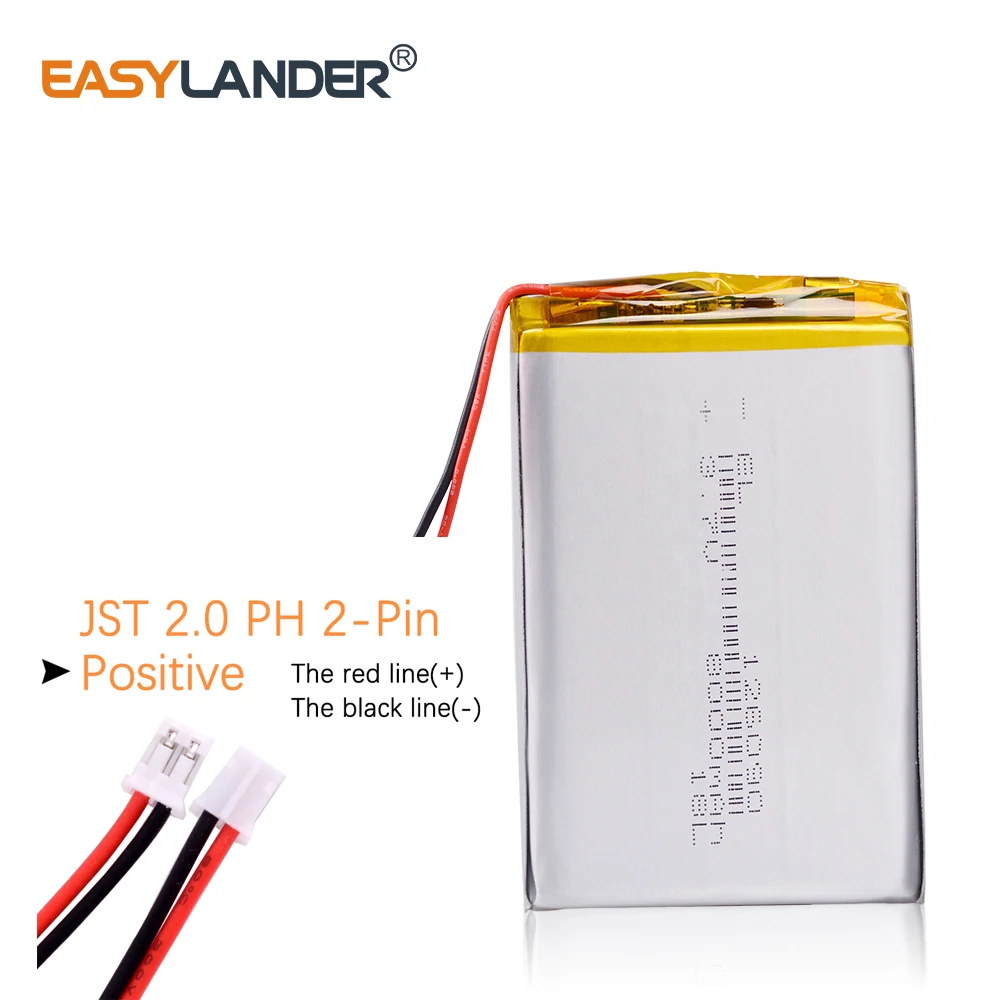 JST2.0 2P 126090 3.7V 8000mAh Rechargeable Lithium Li-ion Li Polymer Battery