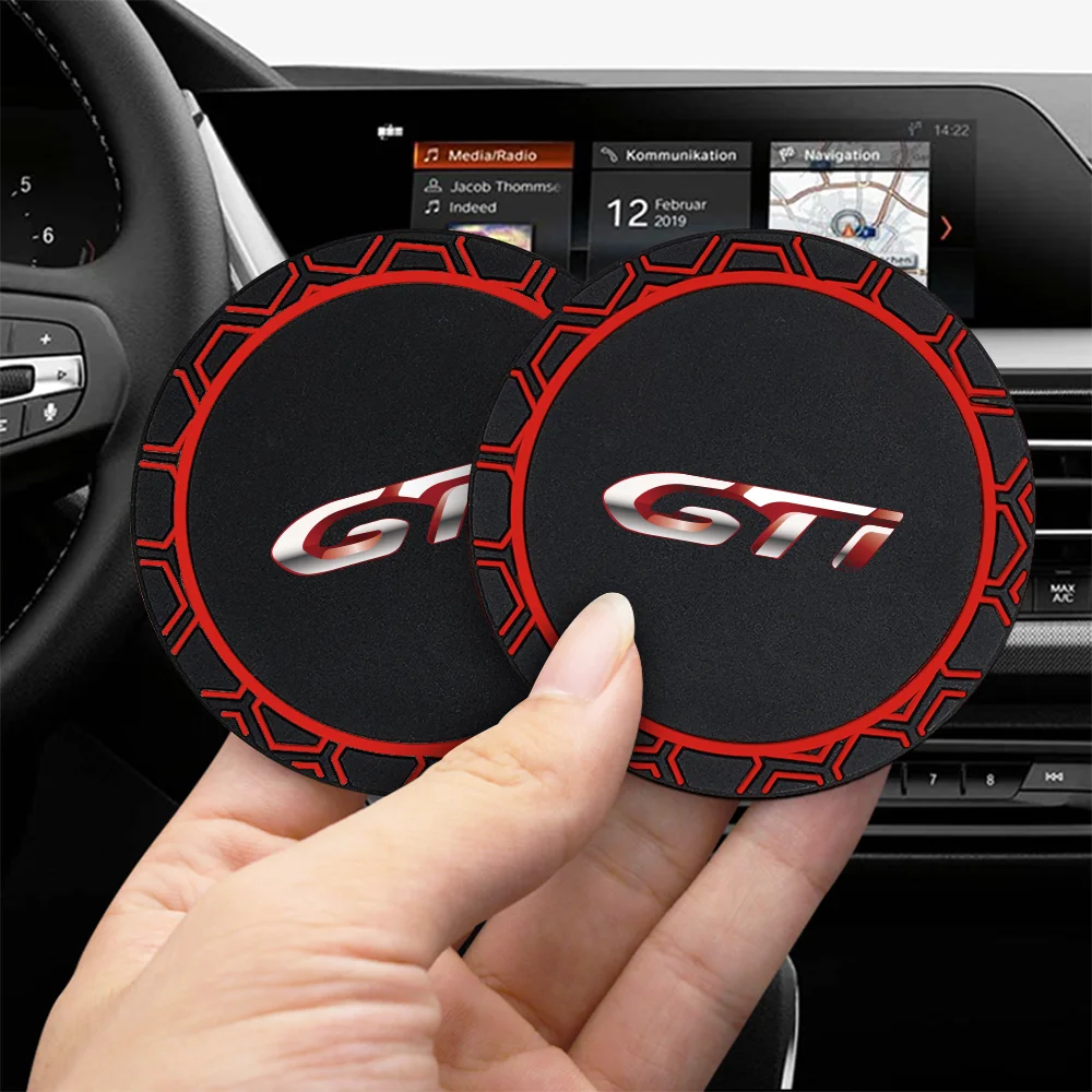 2PCS for Peugeot GTI 206 307 308 3008 207 208 107 Car Non-slip Water Holder Mat Auto Interior Anti-skid Cup Holders Accessories