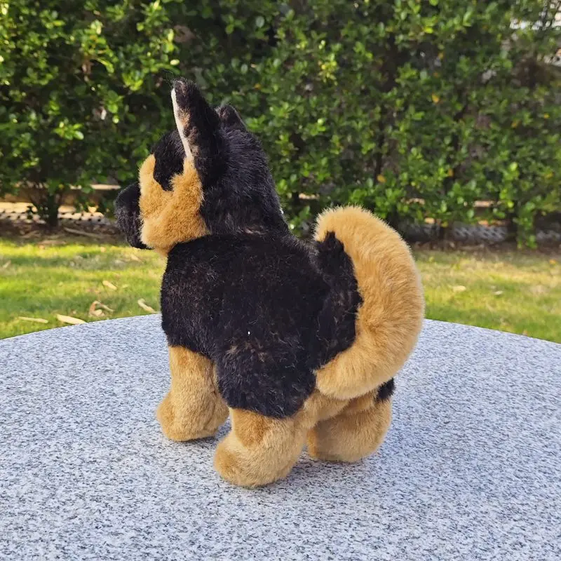 Bonita muñeca de perro lobo de simulación, muñeco de cachorro de pie, trapo de pastor negro, juguete de peluche L25xH23cm, regalo de cumpleaños