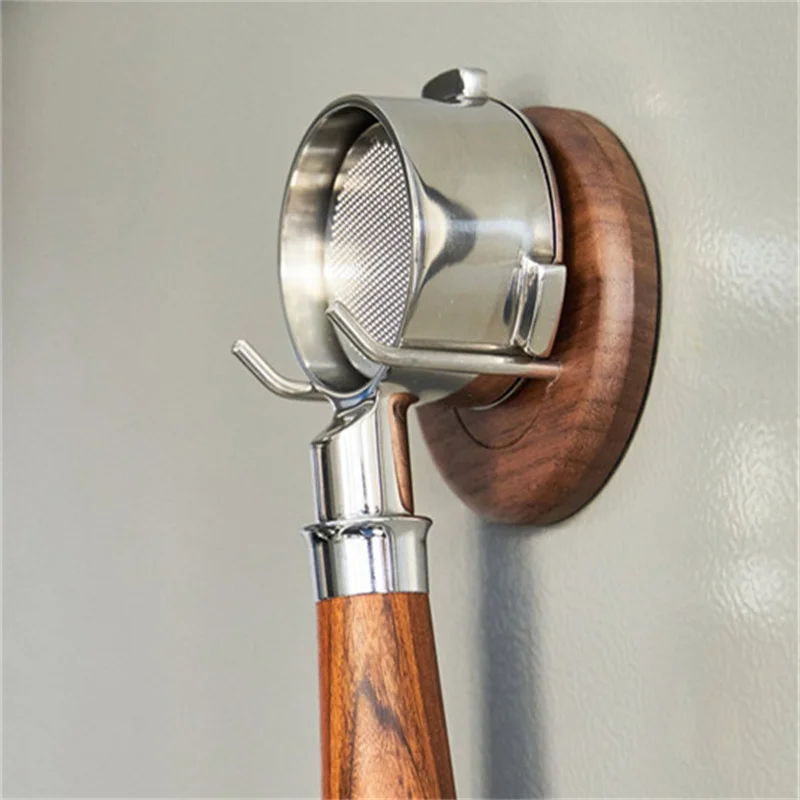 Walnut Wall Rack with Adhesive Coffee Handle Hanger Bottomless/Bottom Spout Filter Holder Storage Tools for Coffee Portafilter