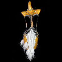 SYL girl black stretch velvet backless feather fringe latin dresses for competition dancesport dress standard