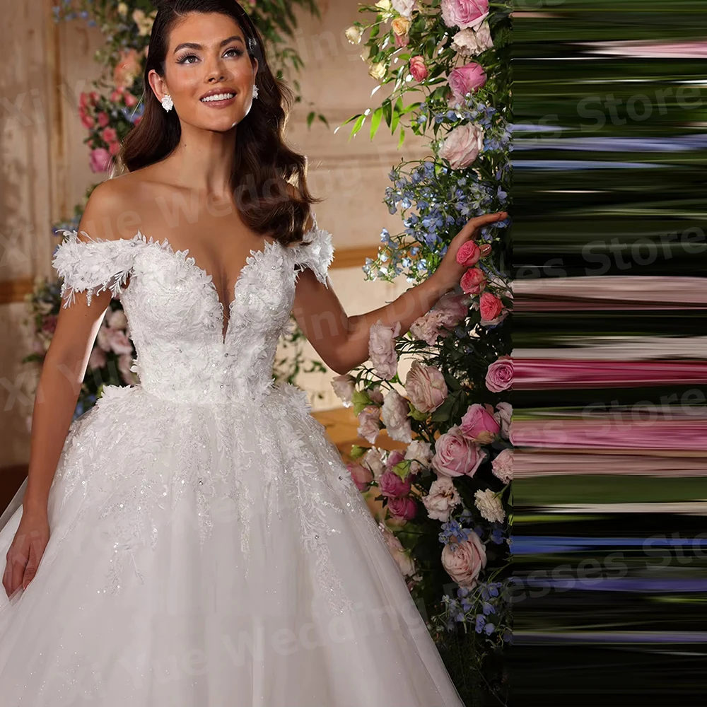 Robes De Mariée en dentelle pour femmes, ligne A exquise, avec des Appliques, épaules dénudées, personnalisées