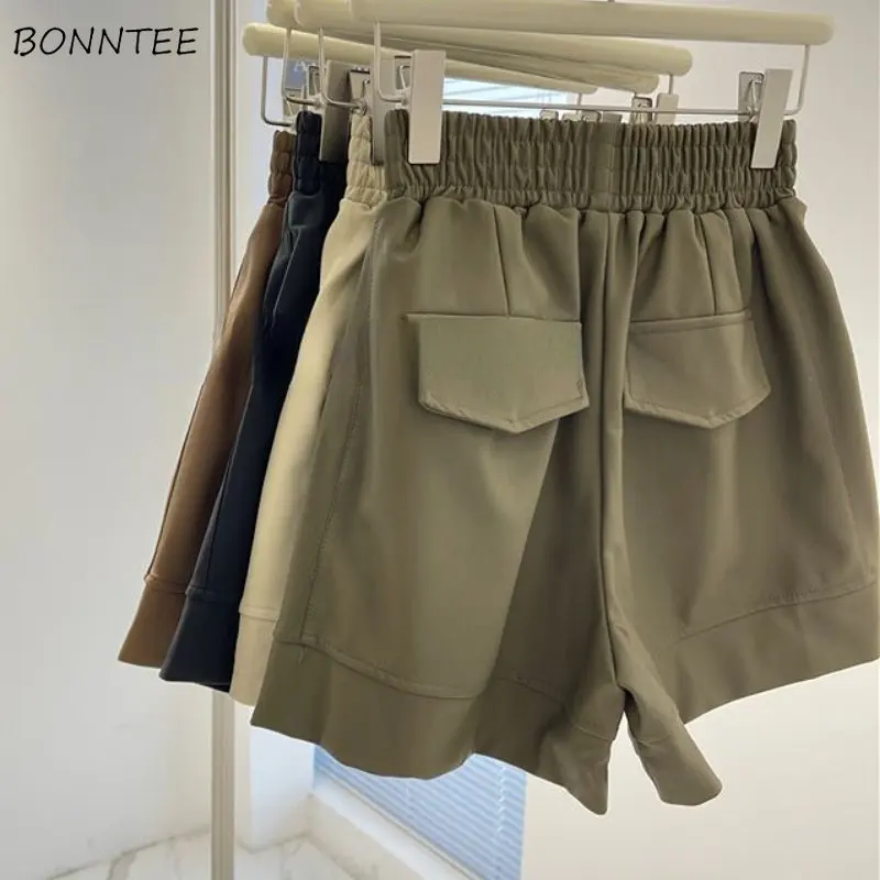 

Wide Leg PU Shorts Women Loose High Waist All-match Solid Elegant Office Lady Leisure Streetwear Newest Spring Popular Trousers