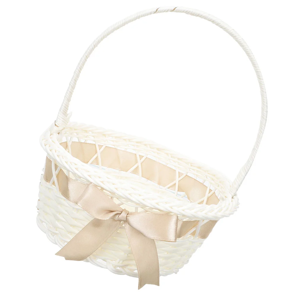 Basket Woven Flower Household Storage Girl for Wedding with Handle Rustic Bride