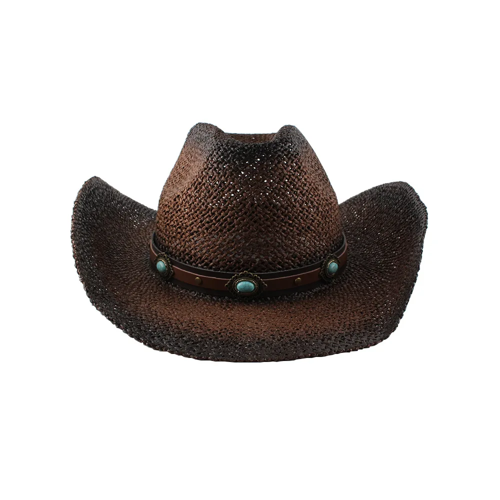 

Curled Edge Straw Western Cowboy Hat Customized Spring and Summer Handwoven Sunscreen Shade Straw Hat Women