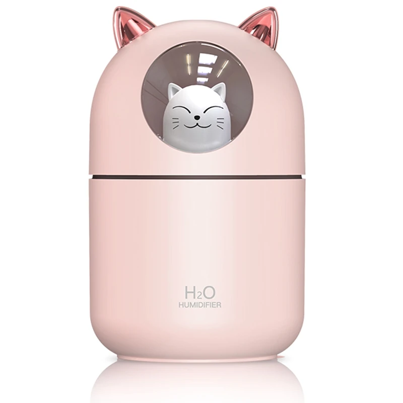 300ML USB Air Humidifier Cool Mist Maker Fogger with Colorful Lamp Cute Cat Mini Aroma Diffuser Humidificador Pink