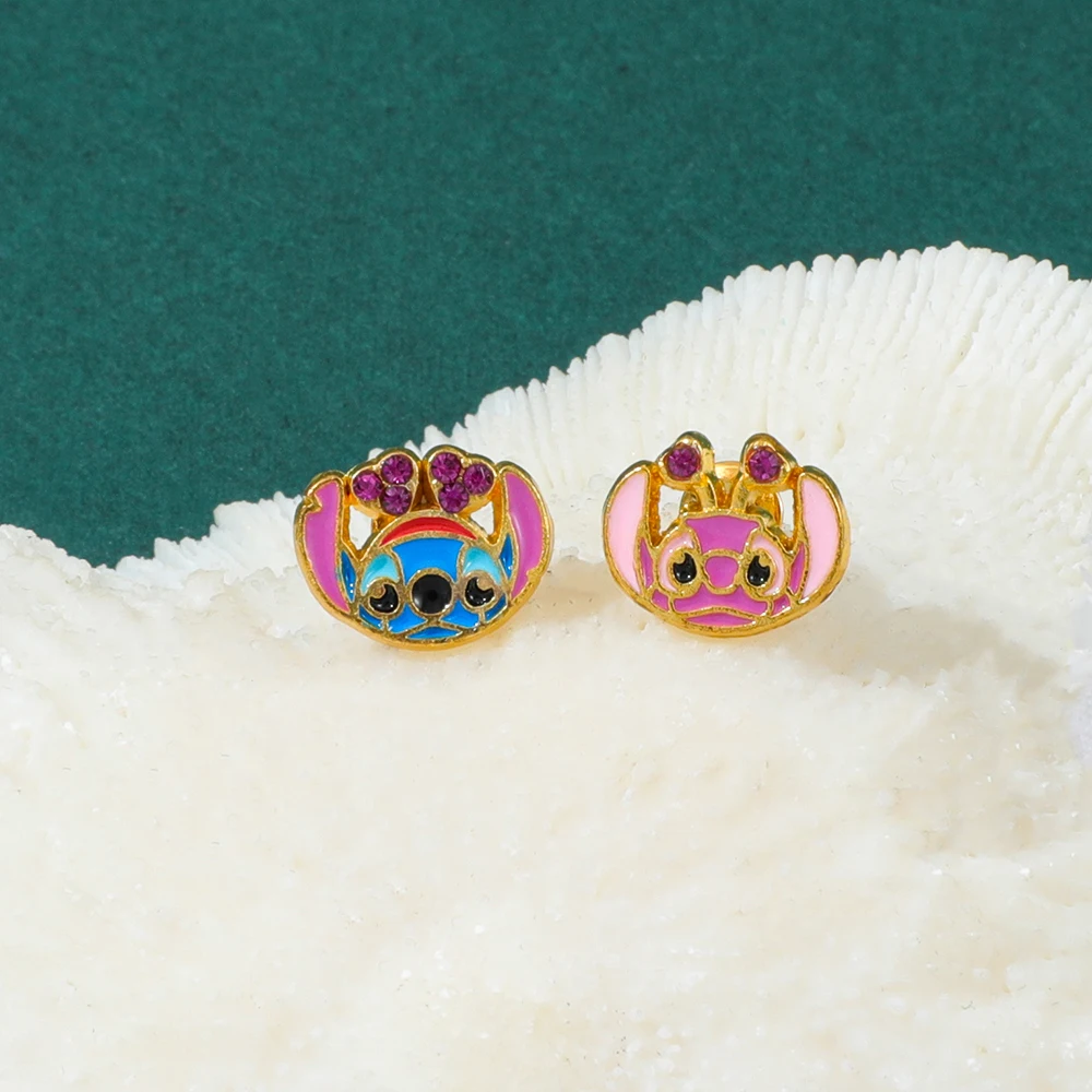 

Stitch Anime Jewelry Glittering Asymmetrical Angel Wing Earrings Cubic Zirconia Cute Cartoon Character Gift