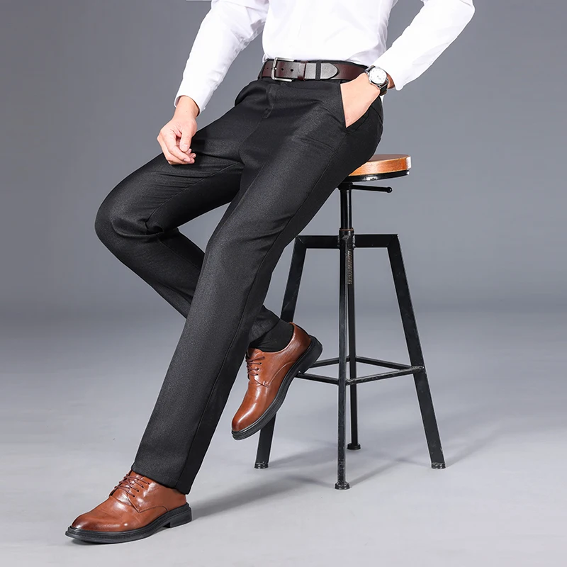 High Quality New Fashion Mens Business Casual Pants Solid Thin Slim Fit Elastic Waist Slacks Male  Streetwear Trousers