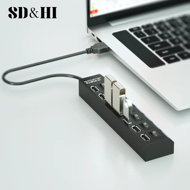 1PCS USB Hub 7-Port USB Adapter Expander USB Switch Portable Separators For Computers And Laptops