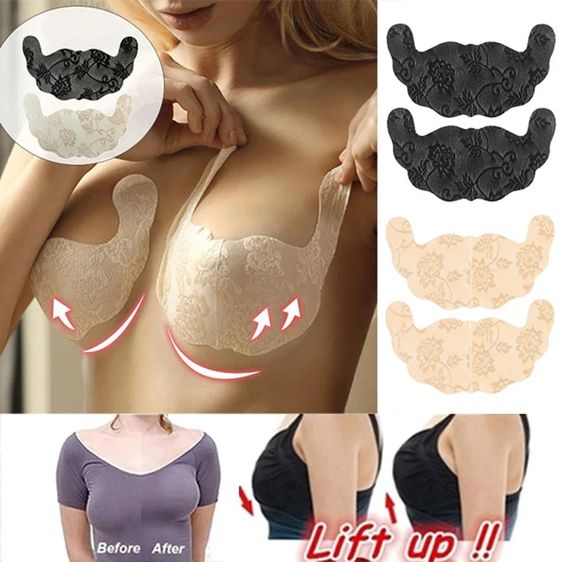 

2PCS Women Mesh Breast Stickers Invisible Breast Enhancer Tape Nipple Stickers Reusable Bra Nipple Covers Nude Black Breast Pad