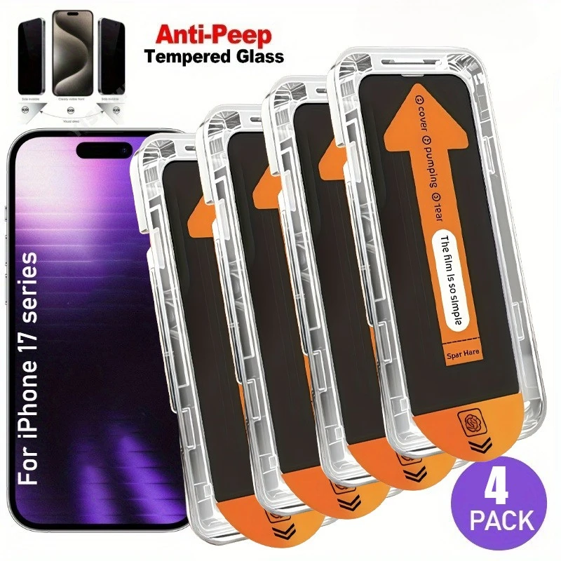 4Pcs Privacy 9H Tempered Glass Screen Protector For iPhone 17 16 Pro Max 15 14 Pro Plus 16e 13 12 11 Pro Mini XR XS Max Glass