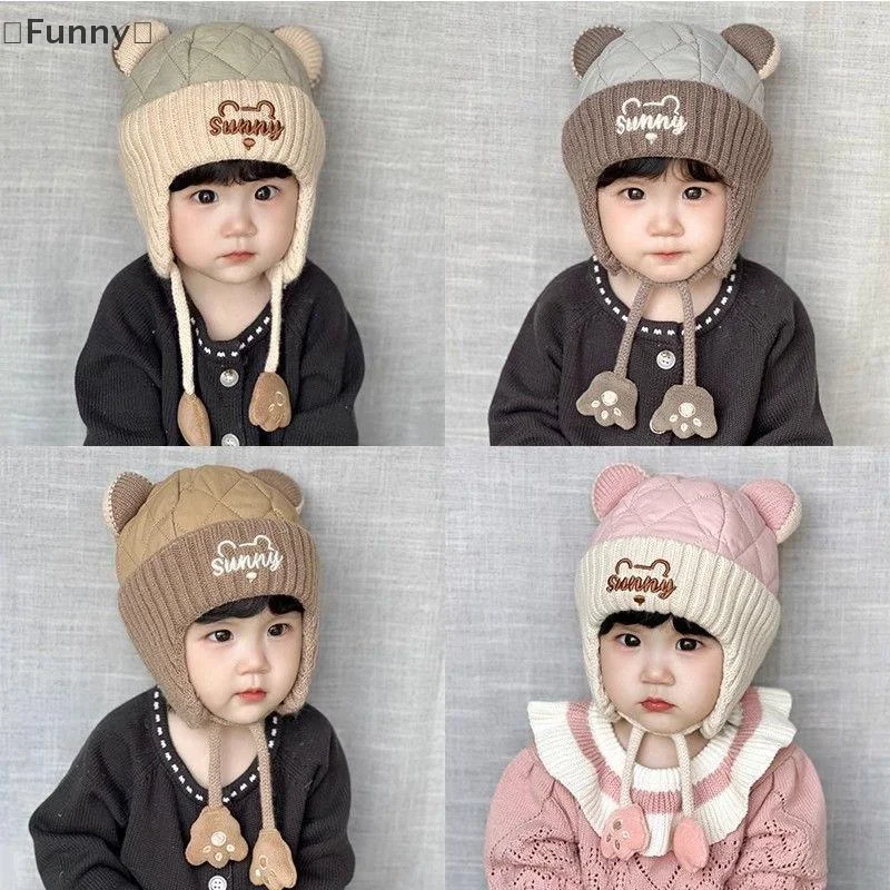 

Вязаная детская шапка с ушками, зимняя плюшевая шапка, утолщенная теплая шапка Lei Feng, уличная ветрозащитная шапка, защитная шапка для ушей