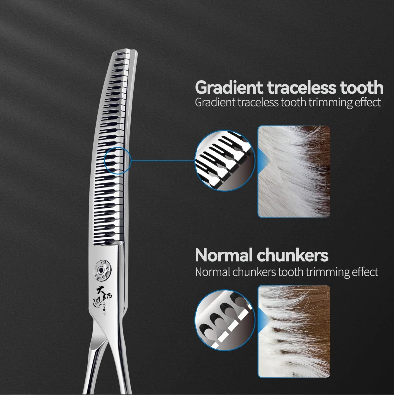Fenice 7/7,5 Zoll professionelle Haustierpflegeschere, gebogene Chunker-Schere mit kleinen Zähnen, Hunde-Friseurschere 70–75 % – Detail 3