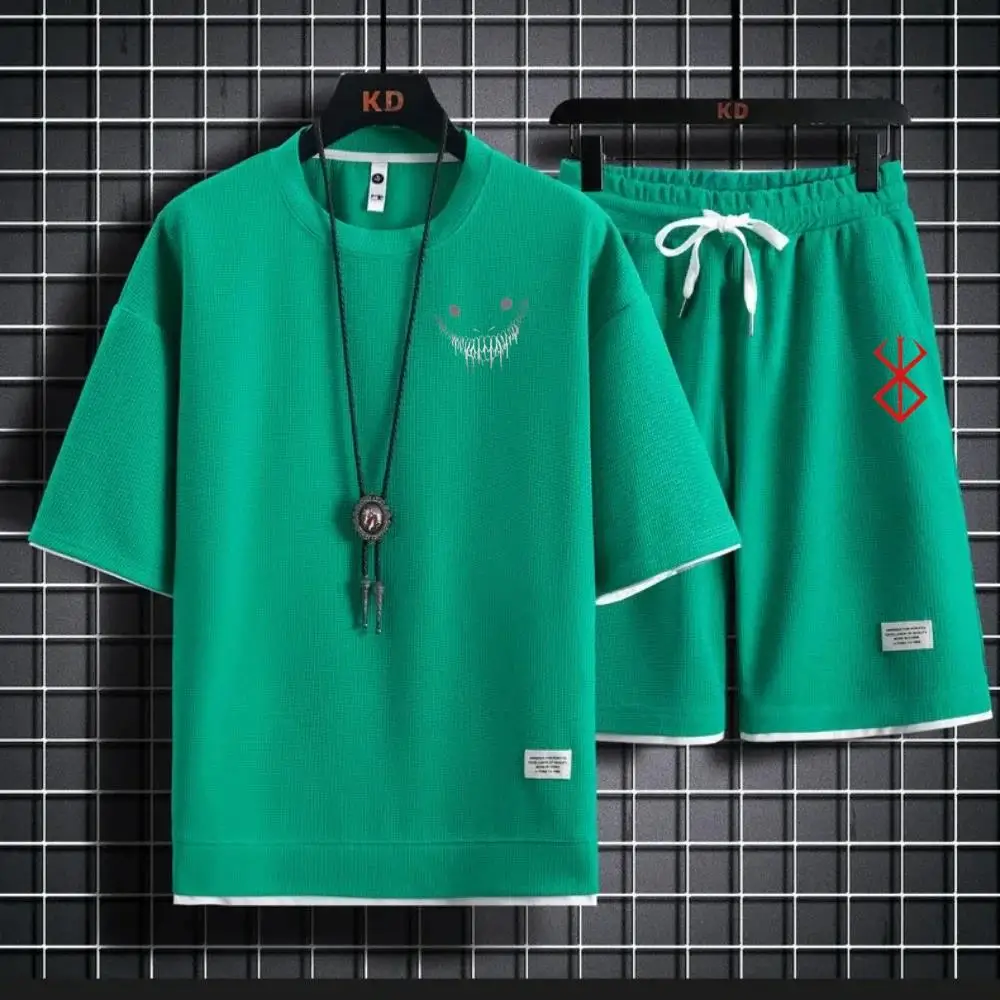 2025 Summer Hot Breathable Casual Men's Waffle&Gree Brand Set