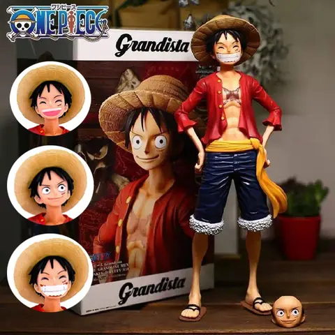 Figura de Anime de una pieza de 28cm, Smiley confiante Luffy, muñeca que cambia de cara de tres formas, modelo de estatuilla de acción, Kits de juguetes