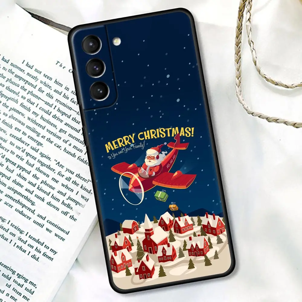 S24Ultra untuk Samsung Galaxy S21 S20 FE S22 Ultra 10 S23 S24 Plus casing ponsel penutup Funda hadiah Natal Santa Claus manusia salju