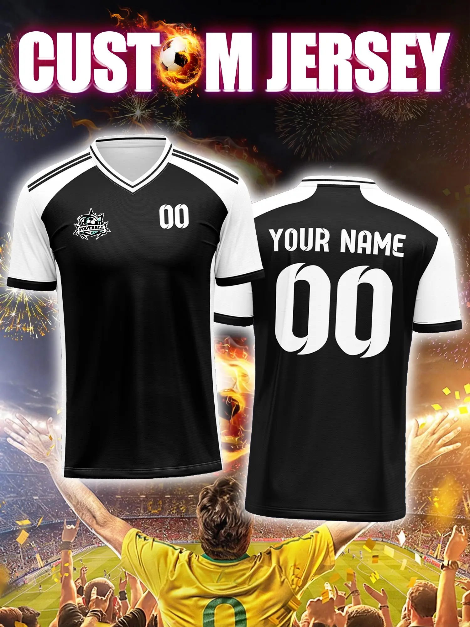 

Футболка для футбола с индивидуальным изображением, номером и именем, повседневная уличная одежда для фанатов.