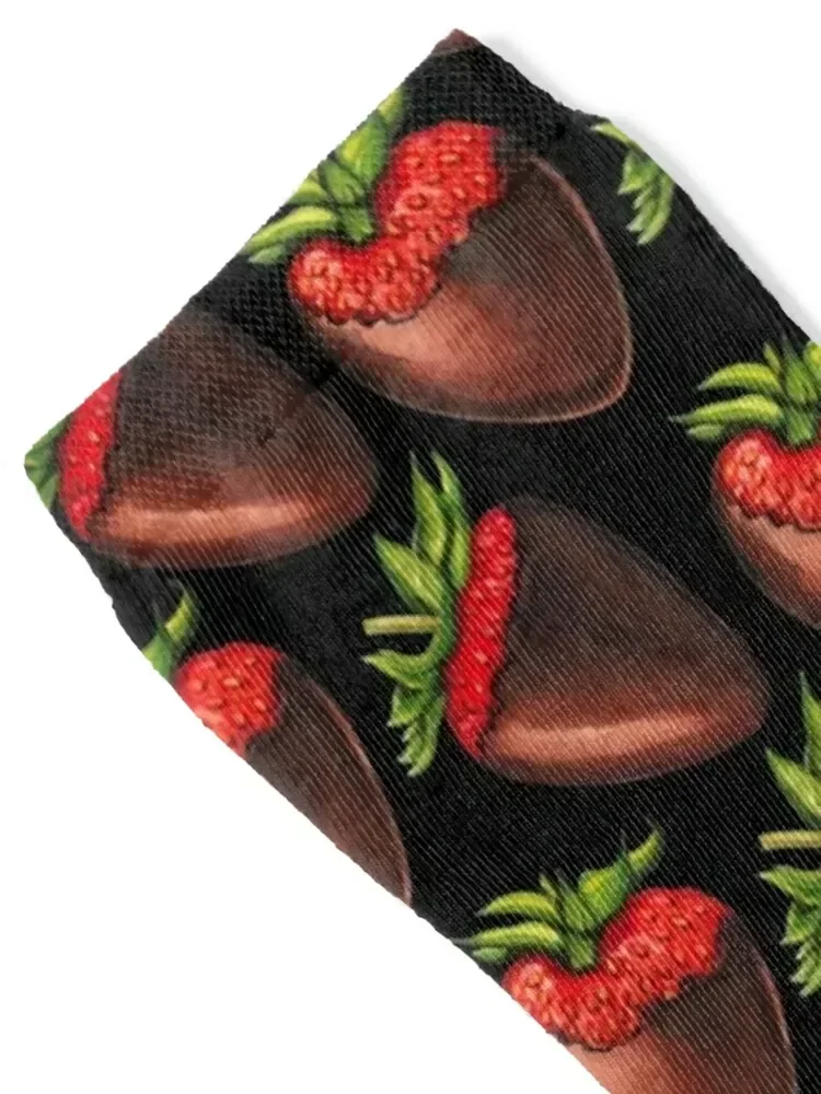 نمط الفراولة المغطى بالشوكولاتة - جوارب سوداء جوارب ضغط رياضية كاواي للرجال والنساء