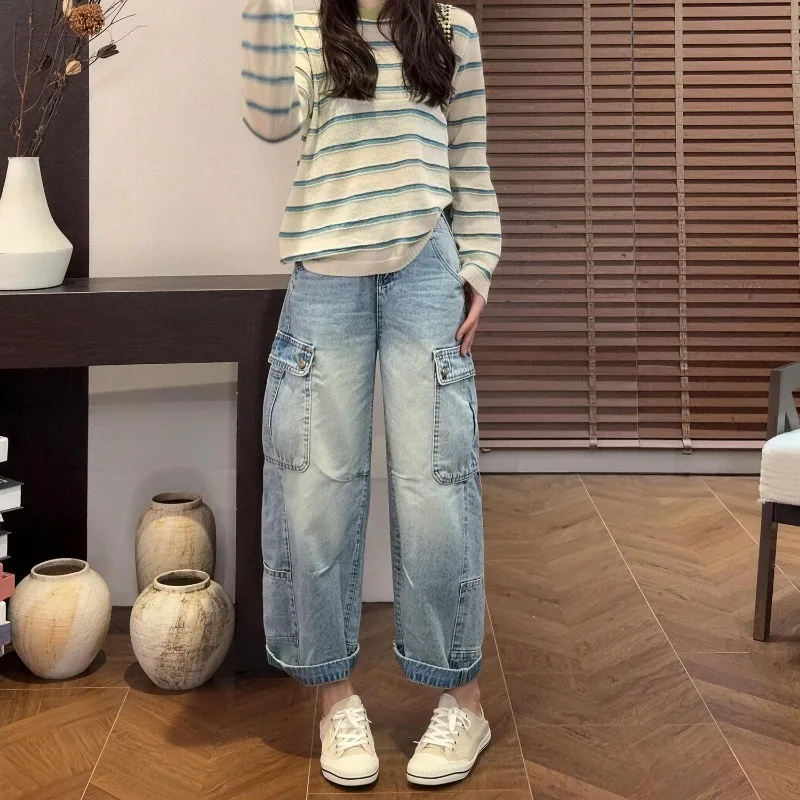 

Women's Jeans High Waist Loose Fit Baggy Denim Pants American Cargo Style Spring Summer New Fashion for Petite Girls
