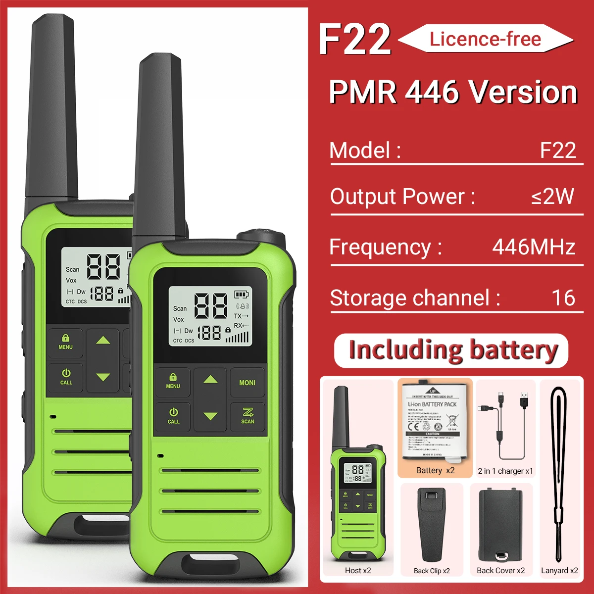 2 stuks Baofeng F22 Mini Walkie Talkie PMR Lange afstand Oplaadbare Draagbare Kinderen Tweeweg Radio Type-C Oplader VOX voor Camping Trip