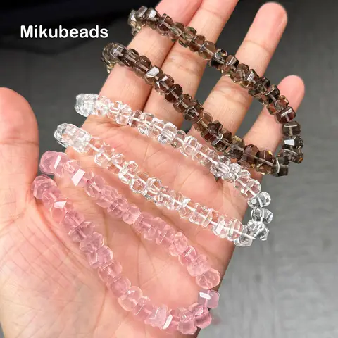 Natural Pink White Smoky Quartz Beads Wide 6-9.5mm Faceted Irregular Shape Stone Loose Beads For Making DIY Necklace Wholesale