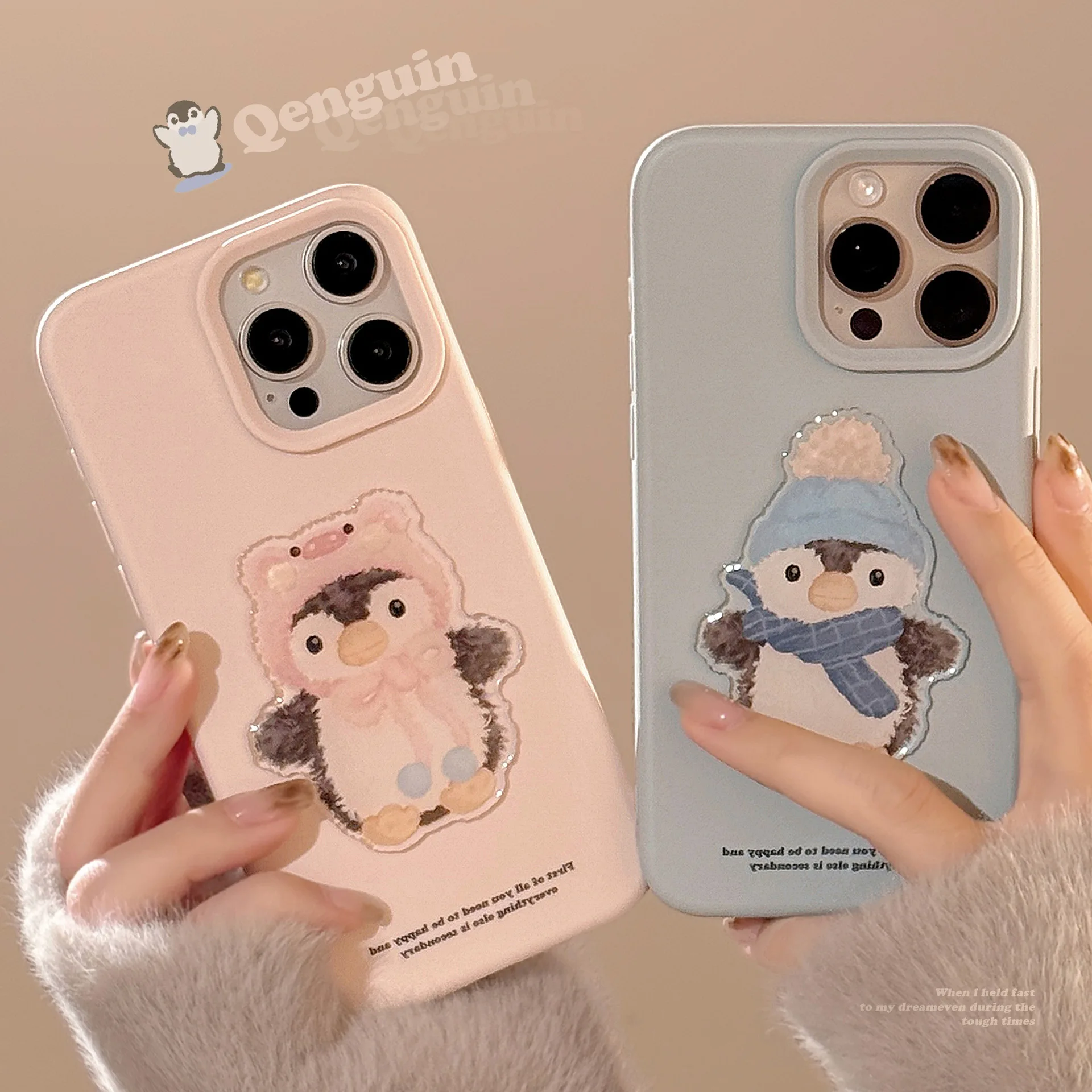 الكورية الكرتون لطيف ثلاثية الأبعاد البطريق زوجين قضية الهاتف آيفون 12 13 14 15 16 برو ماكس لون الحلوى لينة للصدمات الغطاء الواقي #2