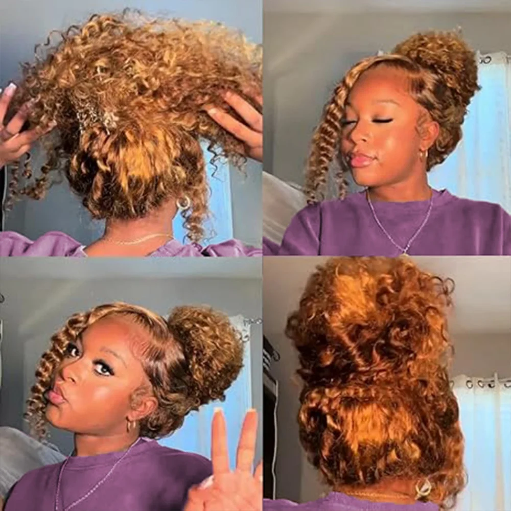 4/27 ombre encaracolado destaque peruca de cabelo humano preplucked 360 peruca cheia do laço perucas sem cola cabelo humano pronto para usar onda profunda