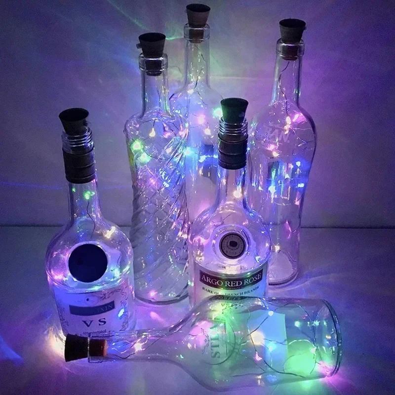 Cadena de luz Solar para botella de vino, alambre de cobre, luces de hadas con forma de corcho, lámpara de Navidad para boda, fiesta, decoración de jardín, 2m, 20 LED