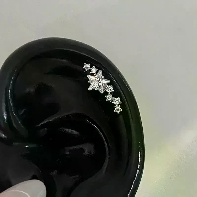 

2Pcs Shiny Star Zircon Stud Earrings For Women Silver Color Cartilage Tragus Helix Ear Piercing Jewelry Accessory Gifts