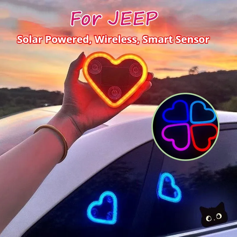 Car solar heart-shaped LED atmosphere light Universal Solar Car Window Decoration Neon Light For Jeep Renegade Compass Patriot