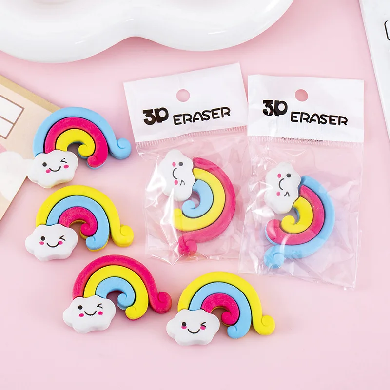 

12 Pcs Creative Cute Rainbow Cloud Modeling 3D Pencil Eraser Student Stationery Prizes Gifts Reward Stationery