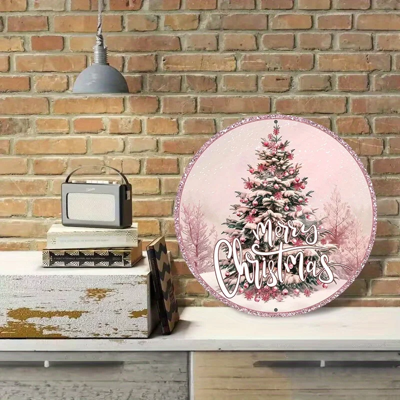 2D Cute Retro Blush Xmas Tree Winter Landscape Wooden Platter Furniture Hanging Ornament Lounge Entryway Holiday Household Decor