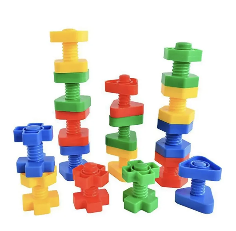 6PCS Random Screw Shaped Children's Montessori Shape Color Puzzle Plastic Toy Nut Matching Desktop Interactive Cognition
