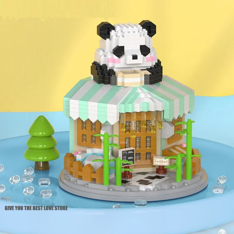 DIY Mini Panda Themed House Street View House Building Blocks Toys Chinese Style Model Toys For Kids Gifts