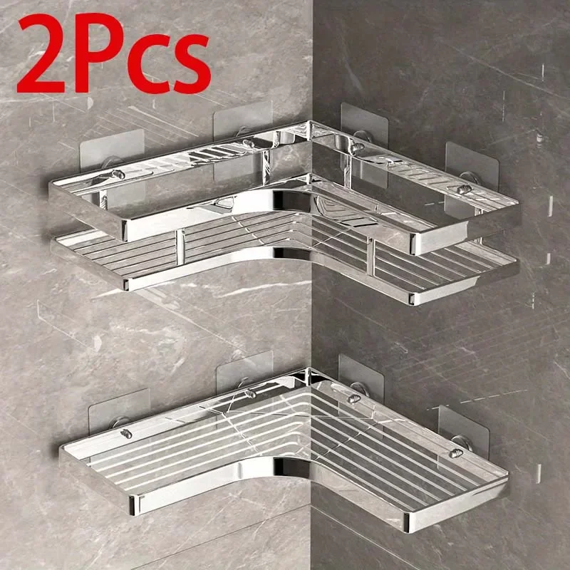 

Новый органайзер для ванной комнаты, полка для хранения, угловая полка для душа, кухонный органайзер из нержавеющей стали, угловая полка без дрели, настенная полка