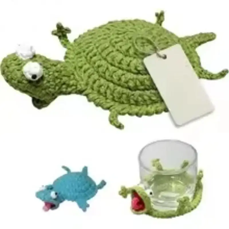 Crochet Lizard Coaster Cute Handmade 3D Amigurumi Funny Animal Cup Pad Creative for Cartoon Animal Lover Collection Gift