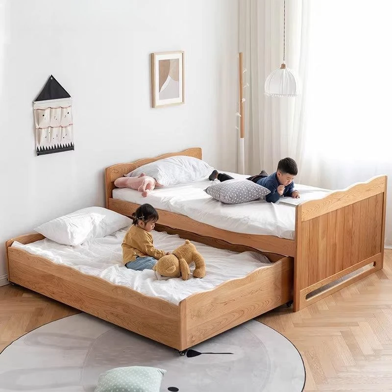 mall apartment, all solid wood push-pull mother and child bed Japanese simple upper and lower double-layer high and low bed