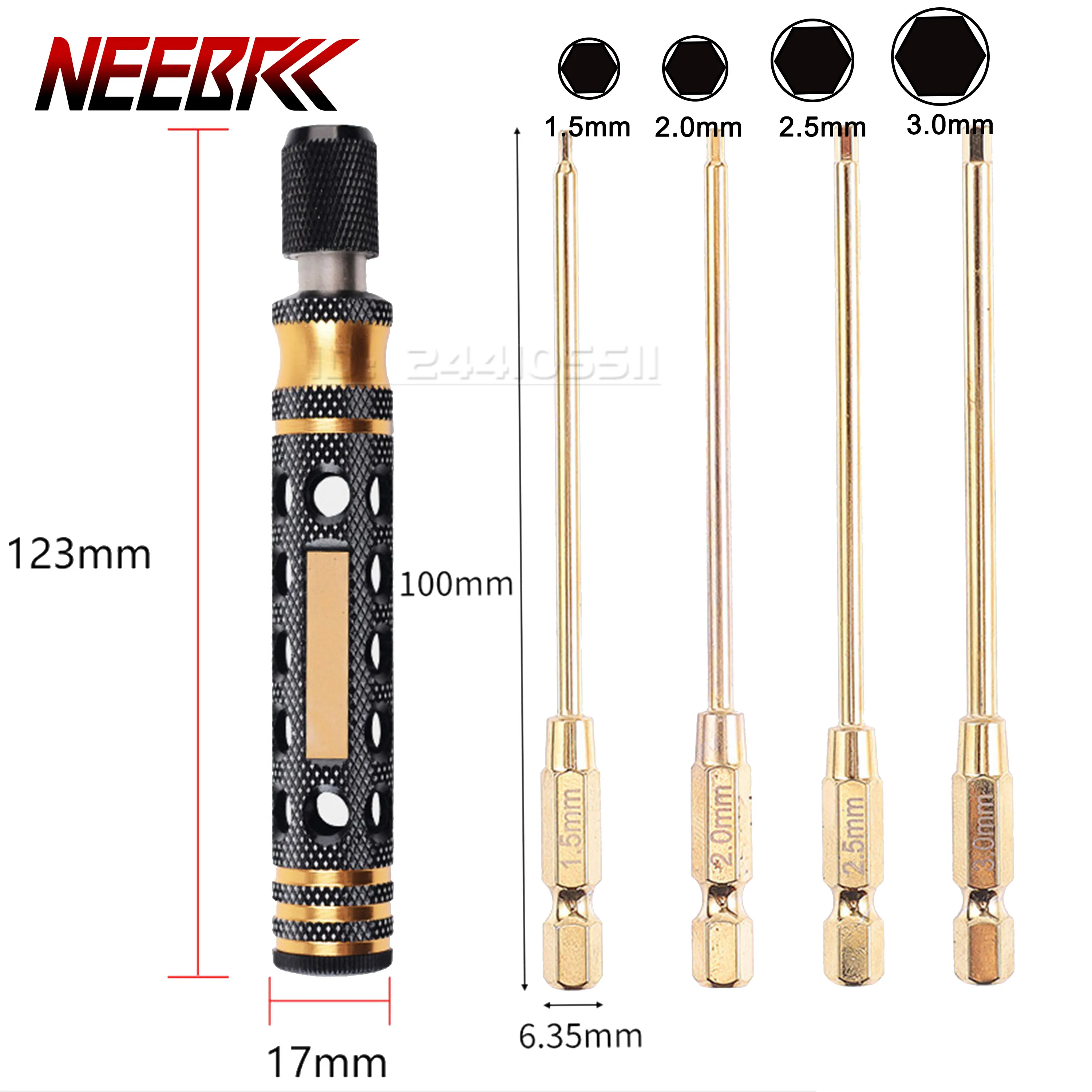 NEEBRC 4 in 1 Hex Screw Driver Screwdriver Set 1.5mm 2.0mm 2.5mm 3.0mm Hexagonal Repair Tool for RC Car Boat Aircraft Plane Part