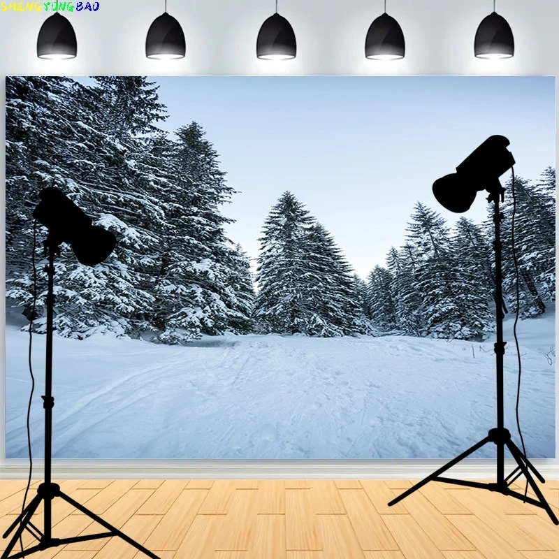 Winter Forest Snowcovered Road Photography Backdrops Blurred Landscape Snowflakes Road Spruce Trees Photo Background XD-09
