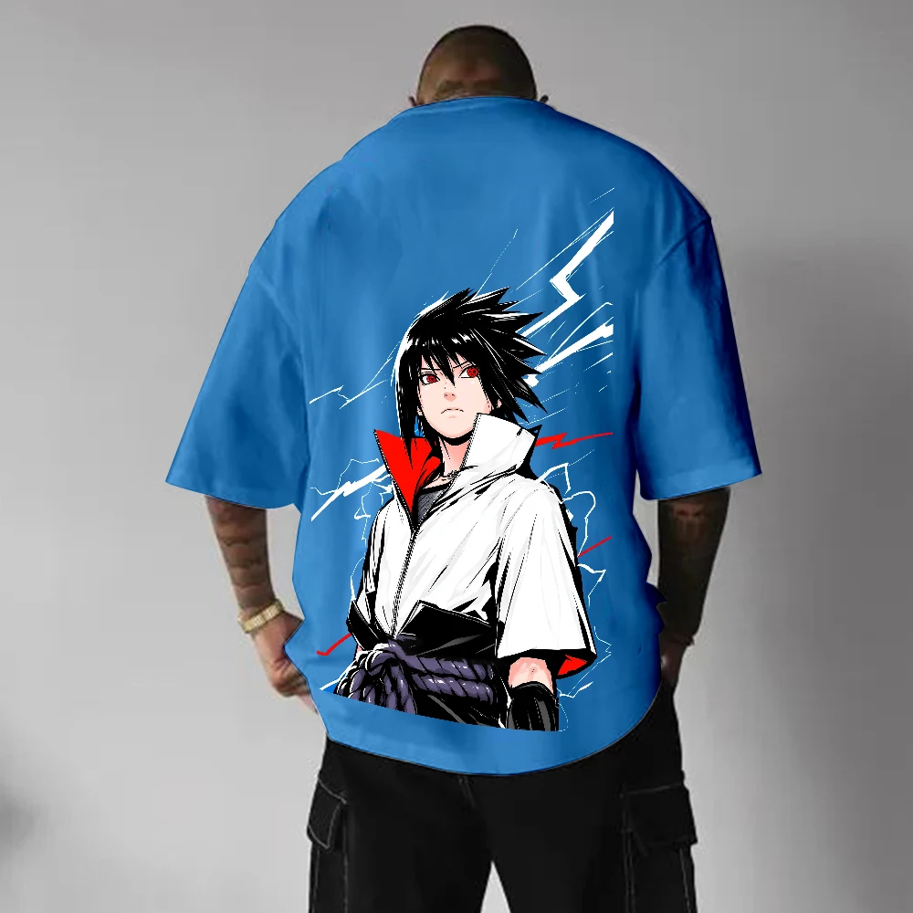 

Naruto Animation Derivatives Uchiha Sasuke Print T-shirt Men's 2025 Summer Casual Streetwear High Quality Cotton Crew Neck Top