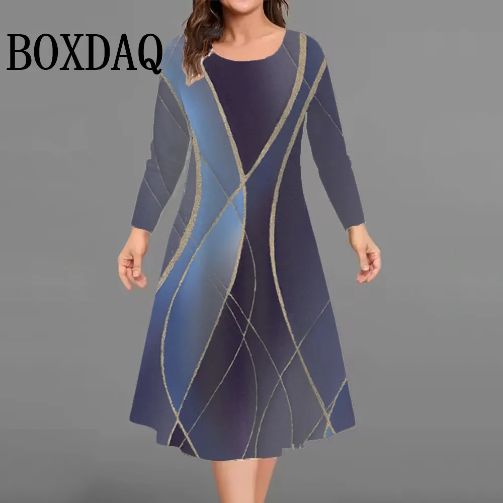 

Осенние женские платья, женская одежда с круглым вырезом и длинными рукавами, полосатое платье с 3D принтом, свободная одежда больших размеров, повседневная уличная одежда