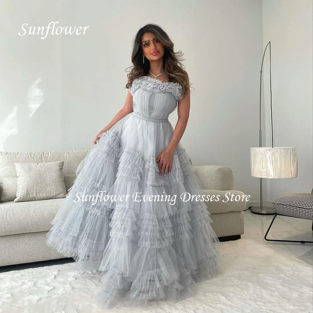 

Sunflower Simple Strapless Prom Gown A-LINE Evening Dress Slim Tiered Tulle Floor-Length Party Dress 2023 Wedding Dress Customed