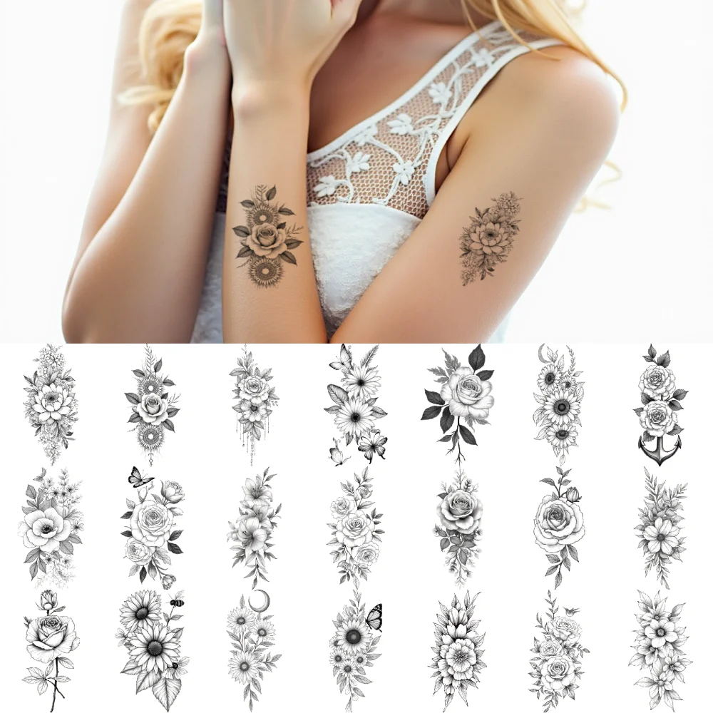 

9pcs Temporary Tattoo Temporary Tattoo Stickers Floral Arrangements Lilies Blooms For Adults Shoulders Back