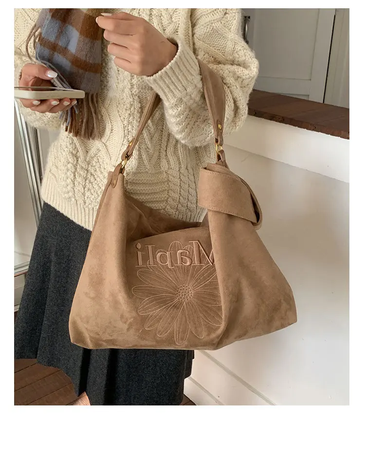 

Шикарная замшевая большая сумка с вышивкой, осенне-зимняя винтажная сумка через плечо, просторная и модная, идеальный подарок для нее, работы и путешествий, готовый к работе