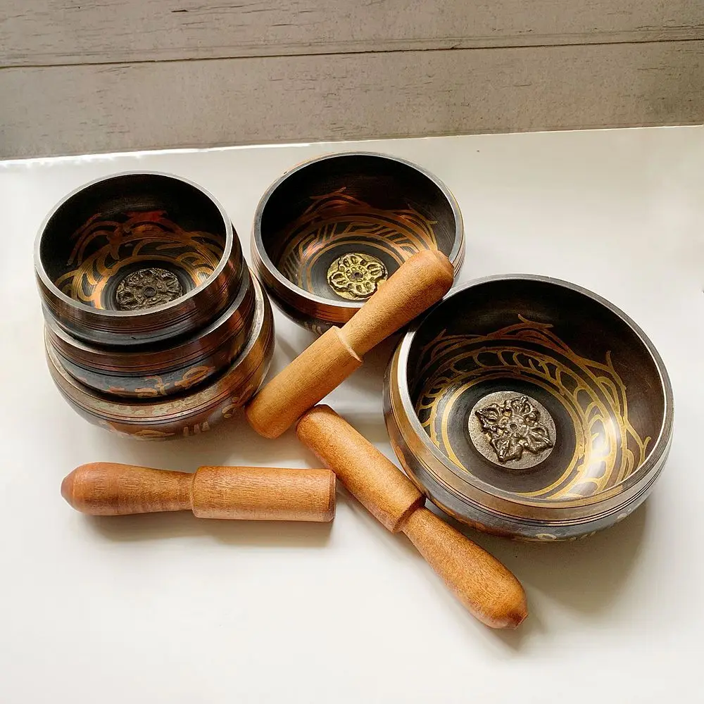 Copper Yoga Tibetan Singing Bowl Set Hand Hammered For Meditation Prayer Chakra Himalayan Crystal Home Decoration Decorative
