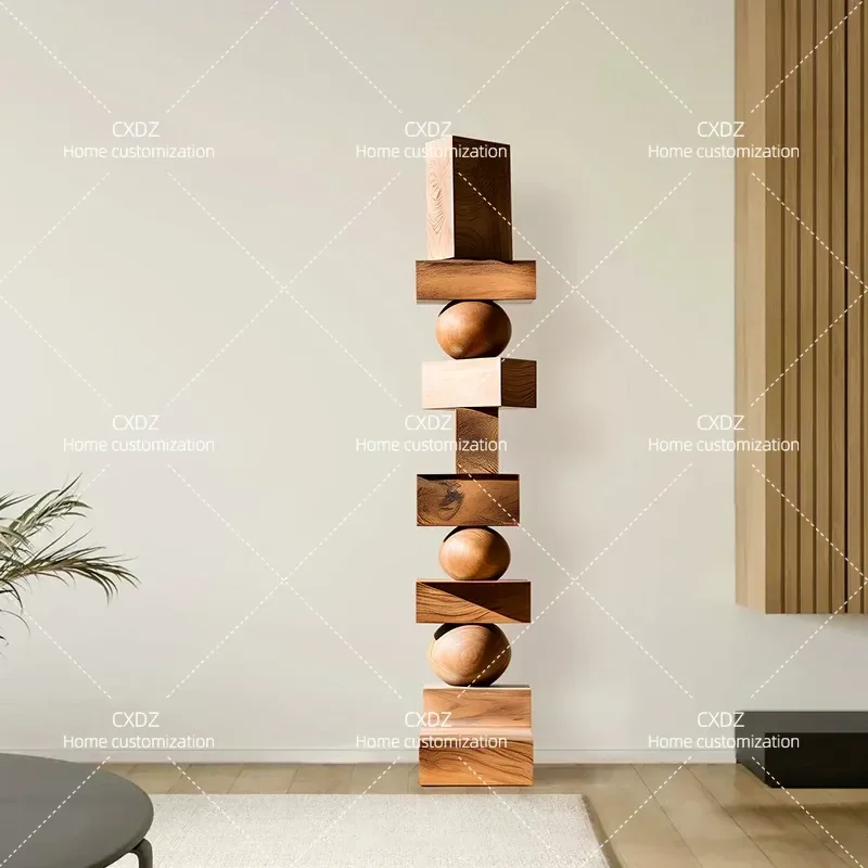 Infinity Pillar Geometric Wood Carving Floor to Ceiling Ornament Solid Wood Sculpture for Hotel Lobby Model Room Decoration