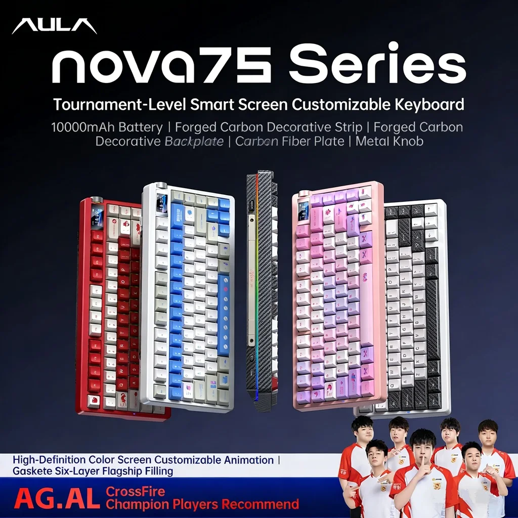AULA NOVA75 Wireless Mechanical Keyboard with Smart Display Metal Knob Tri-Model Hot Swap 10000mAh Gasket Custom ESport Keyboard