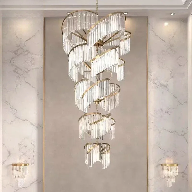 

Crystal lamp villa duplex lobby stairs hotel French light luxury lamps lighting chandelier
