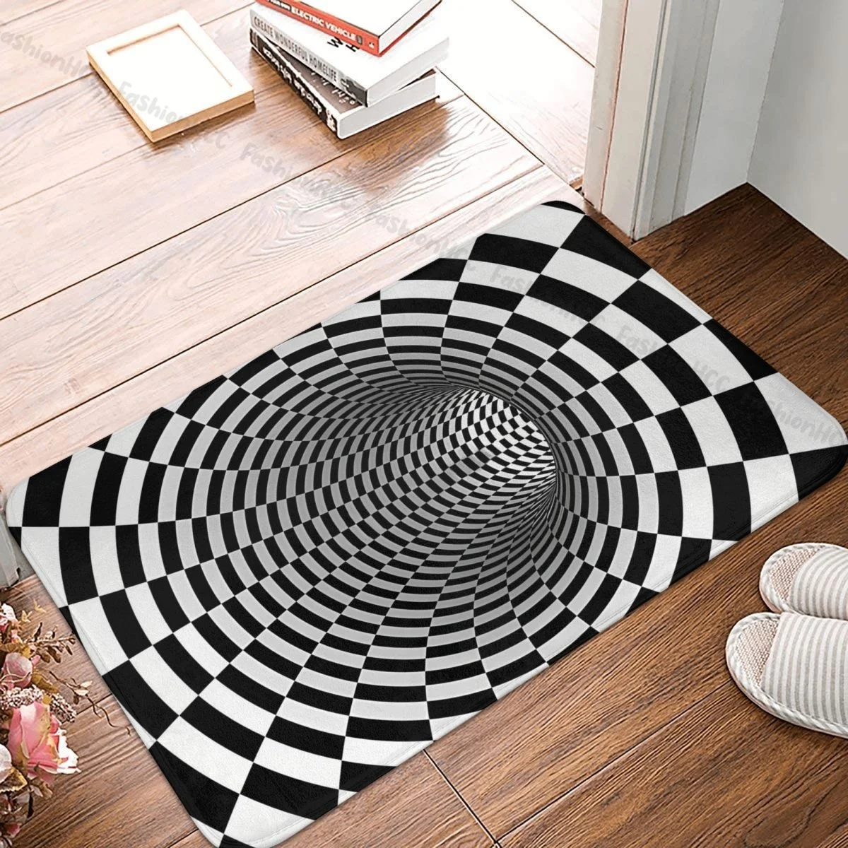 

3D Hole Three Dimensional Simulation Bathroom Mat Optical Checkered Vortex Illusion Doormat Carpet Outdoor Rug Home Decoration