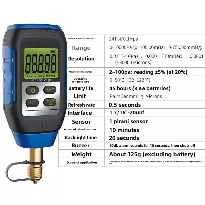 Digital Vacuum Gauge VMV-1 Vacuum Electronic High Precision Digital Pressure Gauge Fluorine Gauge Vacuum